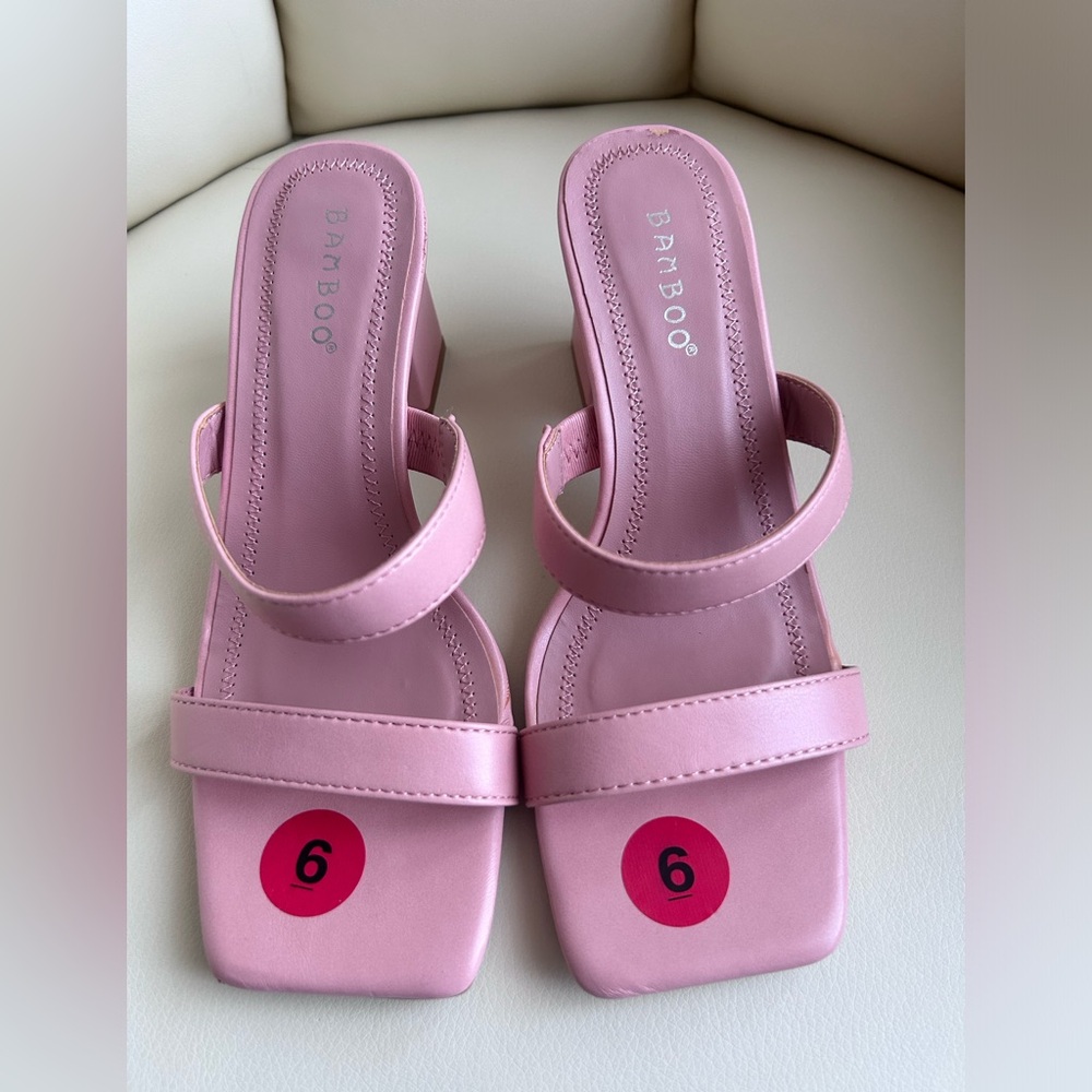 Pink Square Open Toe Double Strap Block Heels Siz… - image 2